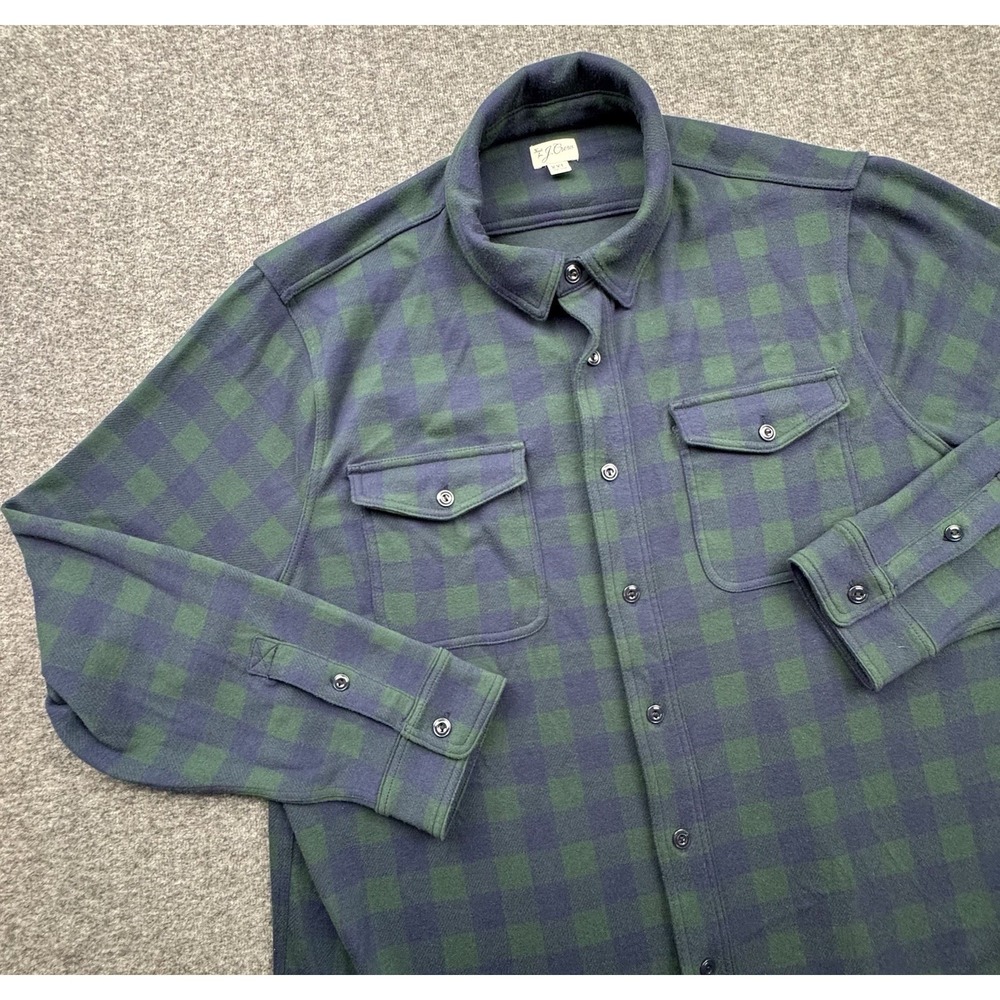 J Crew Shirt Seaboard Knit Plaid Button Up Blue Green Mens Sz XXL‎ - BV898